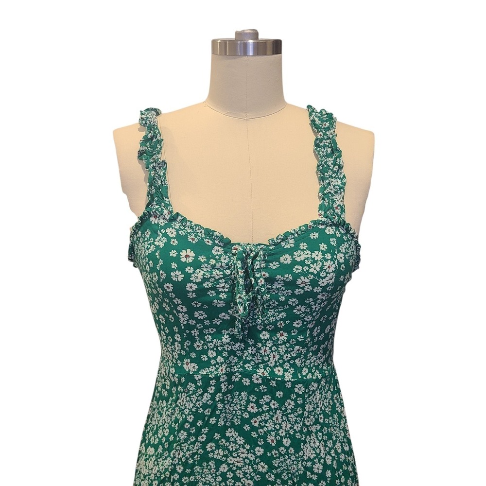 Japna Small Green Floral Midi Dress Ruffle Strap Smocked‎ back Cottagecore - Picture 2 of 5